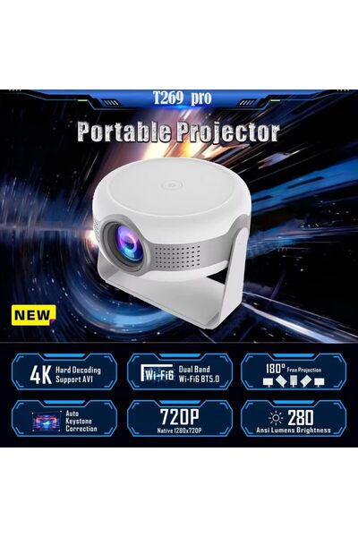 Generic Smart Portable Projector, 4K HD, Android 12, 130-inch, 180° Flip
