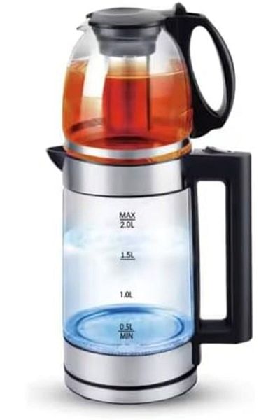 SUKILO 2-in-1 Electric Kettle 1500W with 2.0L Glass Kettle + 1L Teapot with Tea Strainer