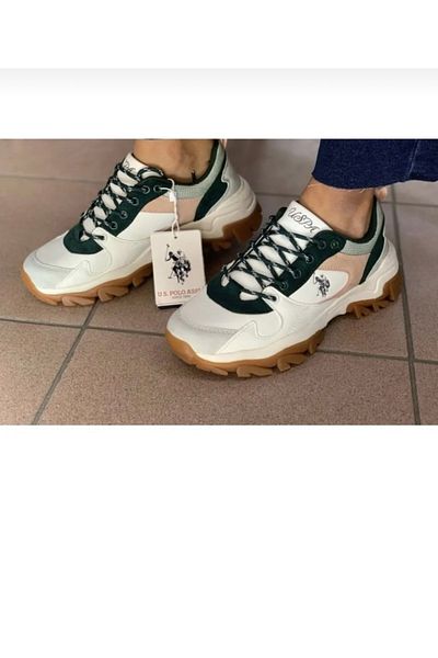 U.S. Polo Assn. U.S. Polo Assn. Women's White-Green Tracky Casual Style Sneaker Sports Shoes