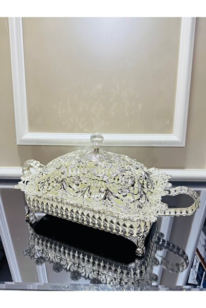 EVRA Gümüş Kristalli Komple Taşlı İçi Aynalı Dikdörtgen Jumbo Boy Lüx Çikolat...