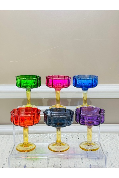 EVRA 6’Lı Cam Renkli Papatya Mini Kahve Yanı Lokumluk