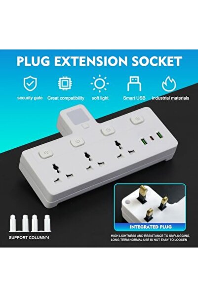 SKY TOUCH SKY-TOUCH Multi Plug Extension Socket with Night Light, 3 Way Wall Power Adapter, Electrical Outlet