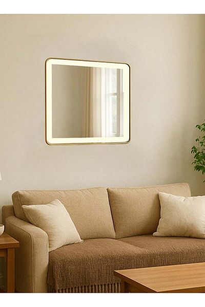 Taimi Wall Mirror50x50cm-Elegant Design Mirror with 3-Front Light Levels Golden Frame-For Makeup,Enterway