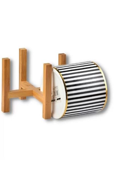 OEM Luxury Flower Pot with Wooden Stand, Ø 12.5, Height 16.5 cm, White/Black/Gold