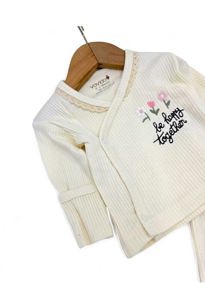 vovido Baby Girl 0-3 Months Flower Embroidery Detailed, Self-Gloves, Bandana 3 Piece Hospital Release Bodysuit S