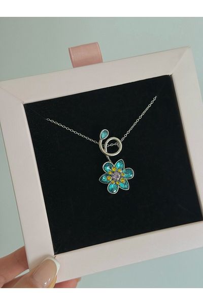 h&b design jewel Steel Blue Flower Detail Necklace