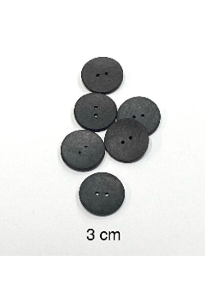 karantuhafiye Κουμπί Κοκονάτ / Ειδική Βαφή / Μαύρο Χρώμα / Σετ 6 τεμαχίων / 3 εκ.