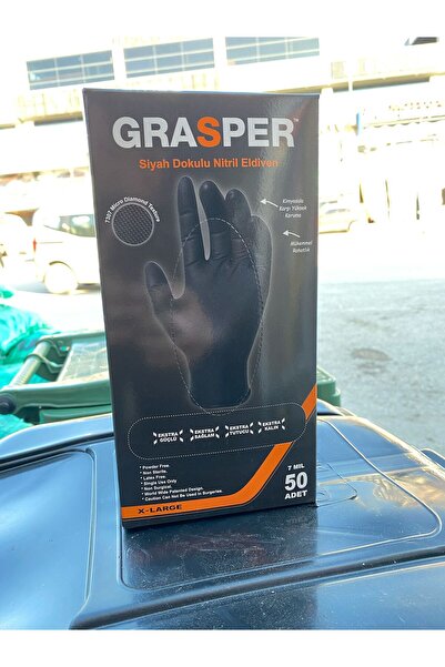 MANAVGAT OTO MARKET Grasper Siyah Nitril Eldiven – Pudrasız, Latekssiz, Tek Kullanımlık Dayanıklı İş Eldiveni
