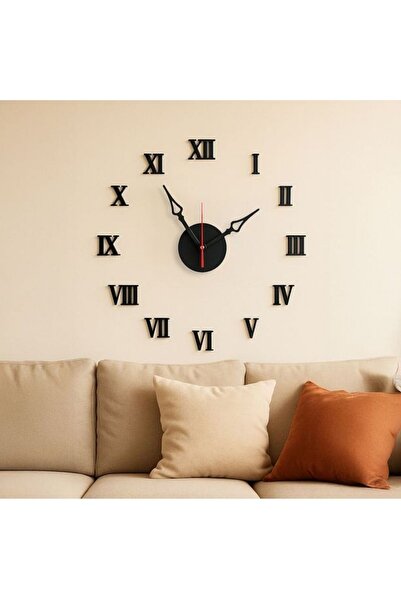 Çılgıntrend Yapışkanlı Dekoratif Büyük Boy Roma Rakamlı Duvar Saati