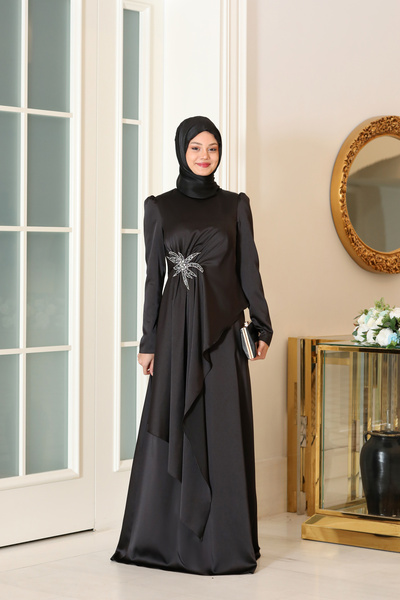 miss newal Rosa Tesettür Abiye Siyah