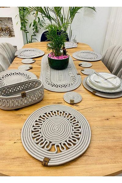 sfb 14 Piece Jute Serving Set Supla Coaster Bread Basket Handmade Natural Table Decor Set