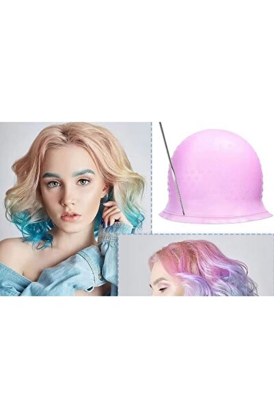 gaman Profesyonel Röfle Şapkası ve Tığ Seti - Saç Boyama İçin Delikli Silikon Bone