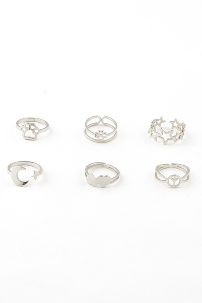 Sortie Aksesuar مجموعة من 6 خواتم من الفولاذ المقاوم للصدأ بطول قابل للتعديل ...