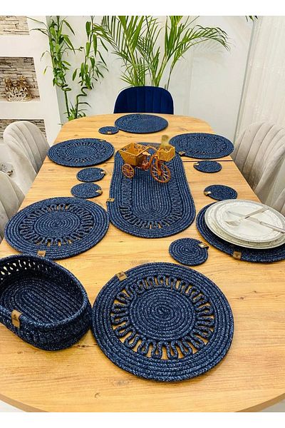 sfb 14 Piece Jute Serving Set Supla Coaster Bread Basket Handmade Natural Table Decor Set