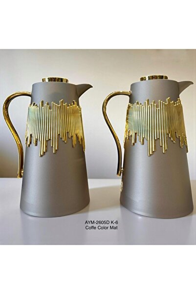 Hinora Gold Çizgi Detaylı İçi Cam Renkli Termos İkili Set 1L\1L