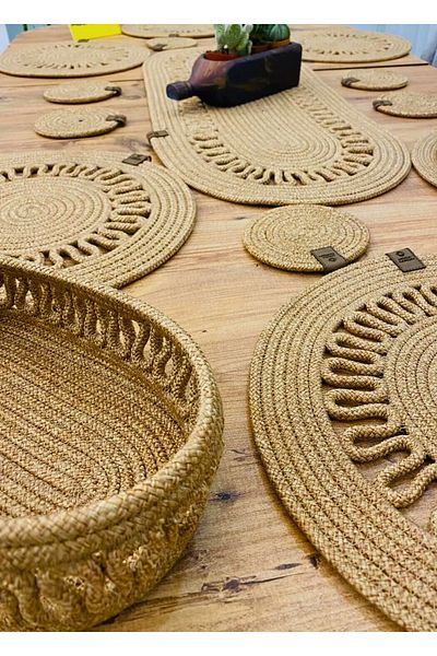 sfb 14 Piece Jute Serving Set Supla Coaster Bread Basket Handmade Natural Table Decor Set