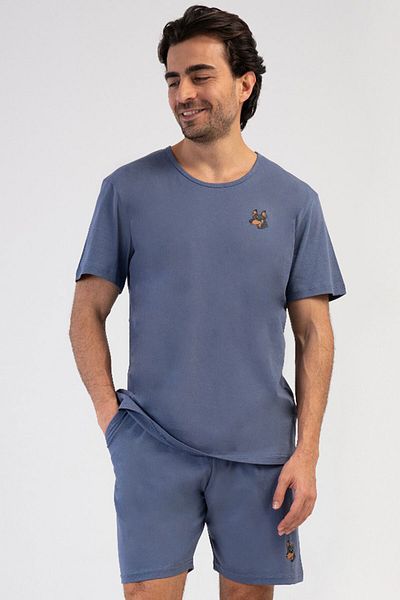 VİENETTA Men's Short Sleeve Pajama Set with Shorts, 408435