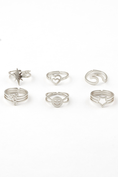 Sortie Aksesuar مجموعة من 6 خواتم من الفولاذ المقاوم للصدأ قابلة لتعديل الطول...