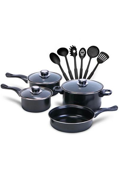 Razo Set premium de oale si ustensile de bucătărie pentru gătit , 13 piese , Material antiaderente Negru