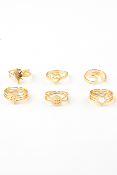 Sortie Aksesuar مجموعة من 6 خواتم من الفولاذ المقاوم للصدأ قابلة لتعديل الطول...