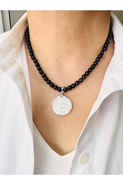 DEVİ fashion قلادة من حجر العقيق الوردي الطبيعي 45 سم