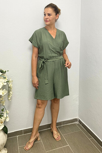 Carpito Plus Size Khaki Shorts Jumpsuit