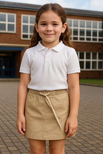 nacar çarşı Kız Çocuk Bej Okul Ribana Kaşkorse Bel Kanvas Şort Etek