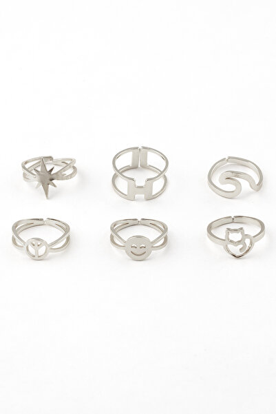 Sortie Aksesuar مجموعة من 6 خواتم من الفولاذ المقاوم للصدأ قابلة للتعديل مع ن...