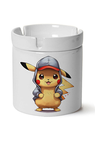 DOĞART منفضة سجائر بورسلين مطبوعة من بوكيمون بيكاتشو، يمكن غسلها في الغسالة (...