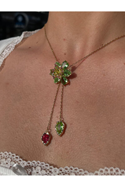 Ervalina Idyllia Necklace Green Flower Elevator Y Necklace