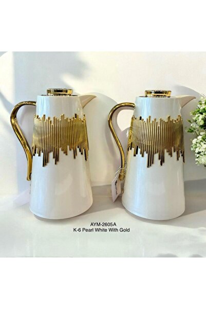 Hinora Gold Çizgi Detaylı İçi Cam Renkli Termos İkili Set 1L\1L