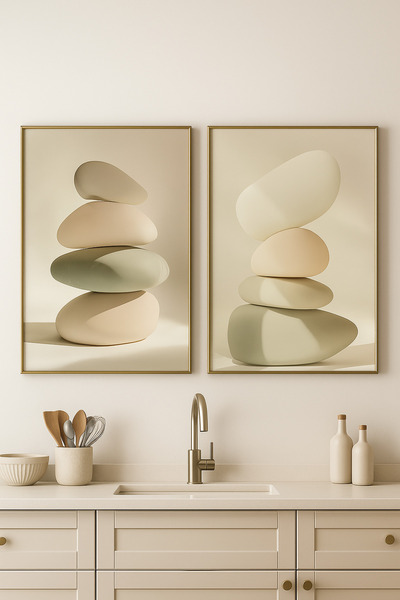 seninürünün Silence of Stones 02 - Pictură modernă din 2 piese cu cadru metal...