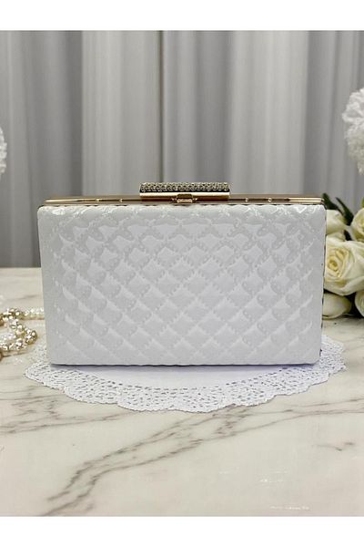 Wedding Fashion Geantă de rochie de seară pentru femei, cu model matlasat, din piele lacuită de lux albă, nuntă, logodnă, absolvire