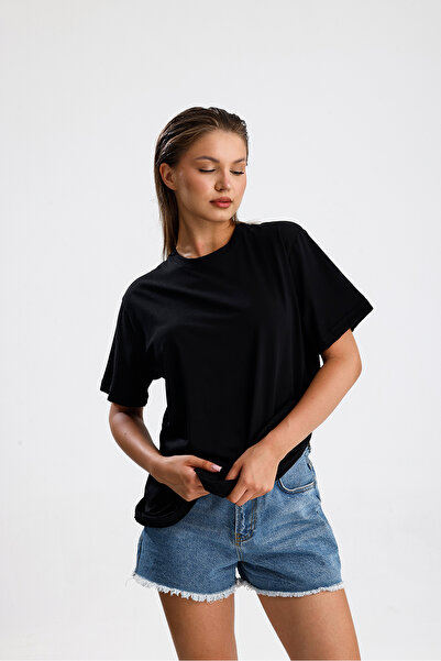Elia Moda Μαύρο 100% βαμβακερό μπλουζάκι Unisex Oversize
