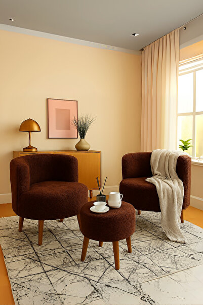 WoodyMaison MANOLYA Berjer Seti İkili Koltuk ve Puf Takımı Oturma odası balko...