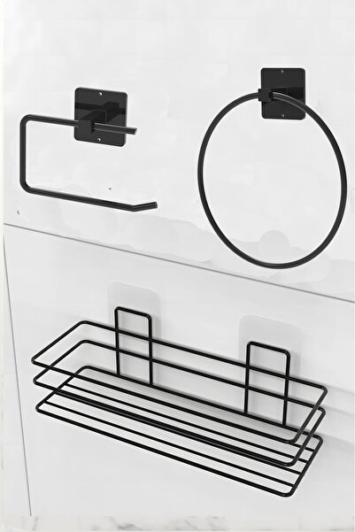 Egem Home Μαύρο αυτοκόλλητο ράφι μπάνιου Δαχτυλίδι θήκη για πετσέτες και θήκη για χαρτί υγείας