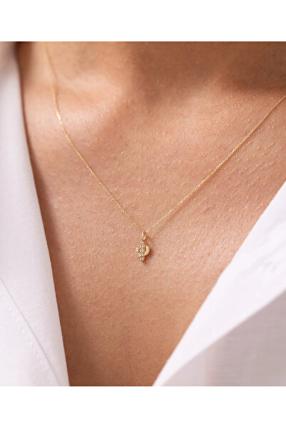 Zeyd Jewelry Minimal Kaktüs Figürlü 14 Ayar Altın Kolye