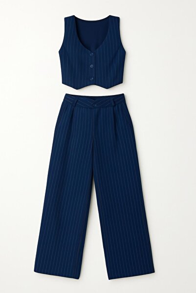 HAKKE Striped Vest Jacquard Crepe Suit