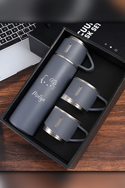 İŞTE BU Kişiye Özel 3 Bardaklı 500ML Çelik Termos Hello Kittyli–12 Saat Isı Koruma, Sızdırmaz ve Taşınabilir