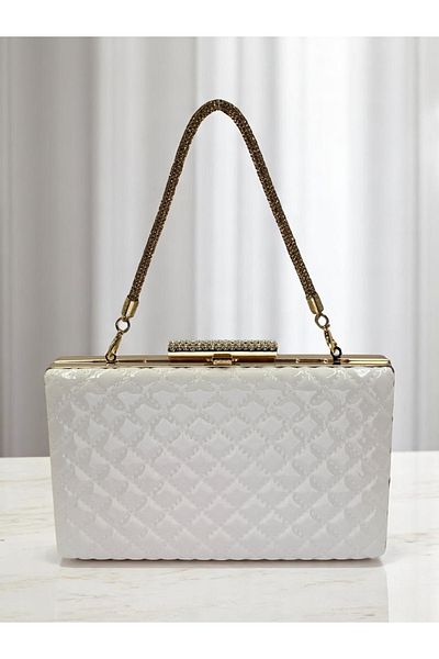 Wedding Fashion Mâner din piatră din piele lacuită albă de lux, cu model matlasat, geantă de rochie de seară pentru femei, nuntă, logodnă, absolvire