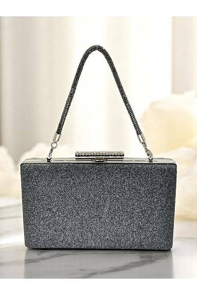 Wedding Fashion Platinum Color Glitter Non-Spill Imported Sandstone Stone Handle Women's Evening Dress Bag Wedding Engagement Graduation