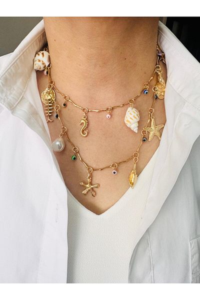 DEVİ fashion Steel Sea Charm Necklace 45 cm