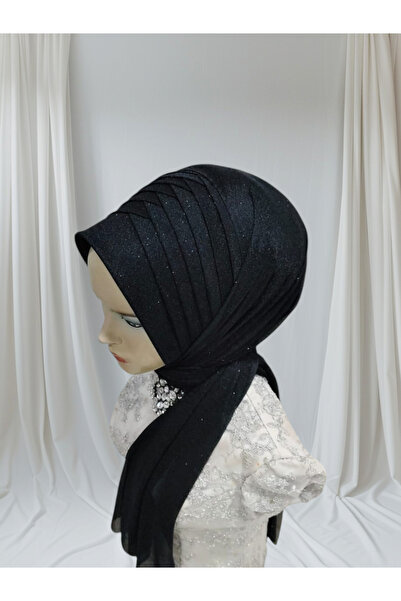 Nuray hazır duvak Simli Siyah tek tek hazır türban hazır şal hazır duvak