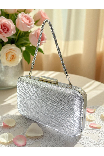 Wedding Fashion Silver Gray Lame Color Laser Snake Pattern Evening Dress Bag Night Wedding Wedding Engagement Graduation Portfolio