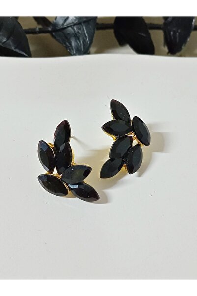 mos&more Black Stone Leaf Stylish Women's Earrings