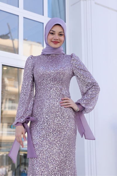 miss newal Şimal Tesettür Abiye Lavanta