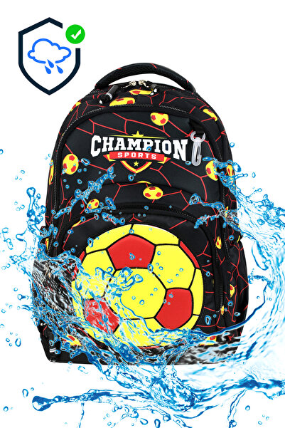 Bodmar Çanta Since 2023 Yellow Red Football Patterned Boy's Primary School Bag (Bag Thermal Lunch Pen Holder)