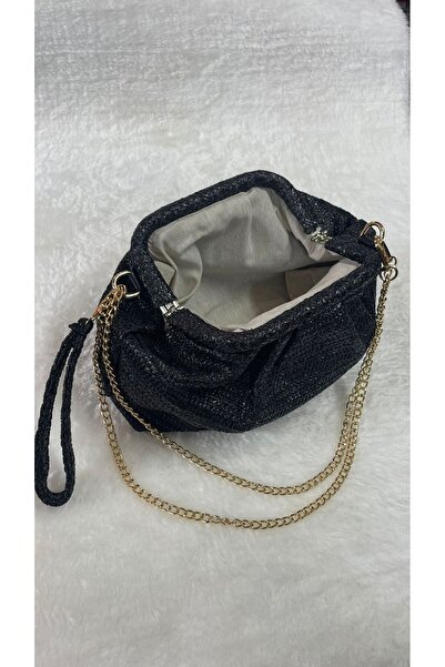 BLACK Straw Braided Burs Detailed Shoulder Bag