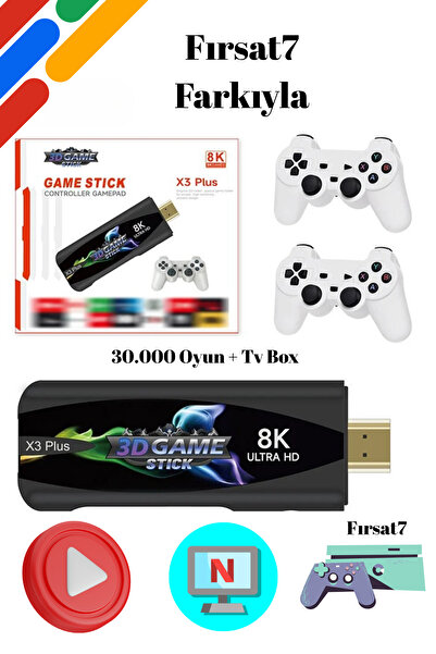 Fırsat7 Retro Arcade Video Oyun Konsolu, X3s 8K, 3D, USB Bellek, 64 GB, PSP ve TV KUTUSU için 30.000 + Oyun