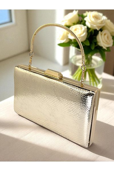 Wedding Fashion Gold Gold Dore Color Snake Pattern Shiny Leather Women's Evening Dress Bag Wedding Engagement Graduation